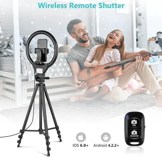Alt view image 2 of 6 - WISDUM Sensyne 10'' Ring Light with 50'' Extendable Tripod Stand, LED Circle Lights with Phone Holder for Live Stream/Makeup/YouTube Video/TikTok, Compatible with All Phones