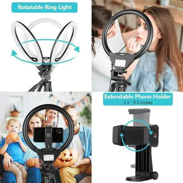 Alt view image 4 of 6 - WISDUM Sensyne 10'' Ring Light with 50'' Extendable Tripod Stand, LED Circle Lights with Phone Holder for Live Stream/Makeup/YouTube Video/TikTok, Compatible with All Phones