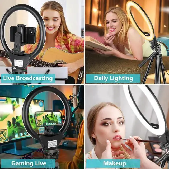 Alt view image 3 of 6 - WISDUM Sensyne 10'' Ring Light with 50'' Extendable Tripod Stand, LED Circle Lights with Phone Holder for Live Stream/Makeup/YouTube Video/TikTok, Compatible with All Phones