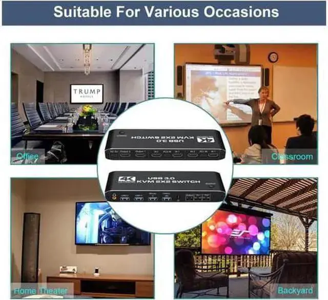 Alt view image 7 of 7 - WISDUM STARNOONTEK 8K HDMI KVM Switch 2 in 2 Out Dual Monitor 8K@60Hz 4K@120Hz 2 PC to 2 Monitor with 2 USB 3.0 Ports and Keyboard, Mouse port for Sharing Keyboard, Mouse, U Disk