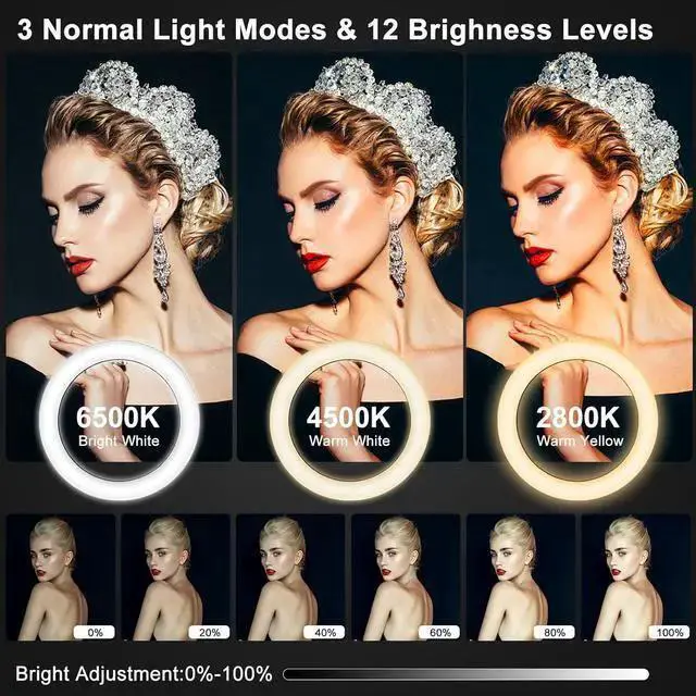 Alt view image 2 of 7 - WISDUM 13" RGB Ring Light with 63" Stand and 2 Phone Holders, Tablet Holder, Sunset Lamp, 51 Color Modes Selfie Ringlight with Desk Tripod, Halo Ring Light for TikTok/Live Stream/Makeup/YouTube