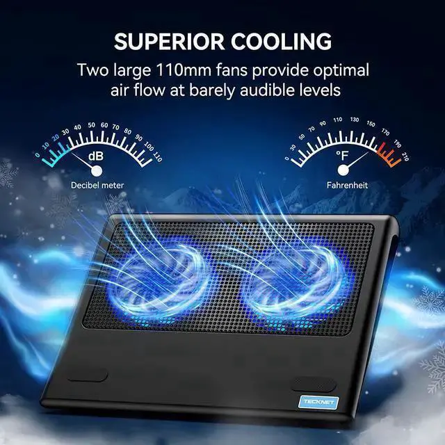 Alt view image 2 of 7 - WISDUM Laptop Cooling Pad, Portable Ultra-Slim Quiet Laptop Notebook Cooler Cooling Pad Stand with 2 USB Powered Fans, Fits 12-16 Inches (Blue)