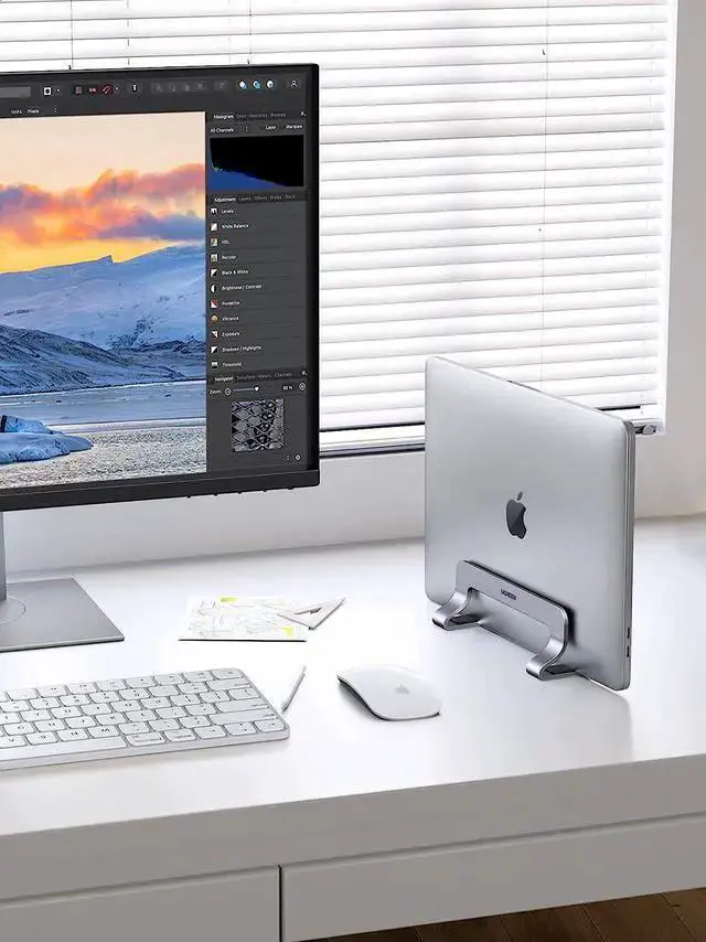 Alt view image 2 of 7 - WISDUM Vertical Laptop Stand Dock Aluminum Compatible with Pro, Air Laptop Holder for Desk Vertical Adjustable for Up to 17.3 Inch Gaming Laptop, Silver Gray