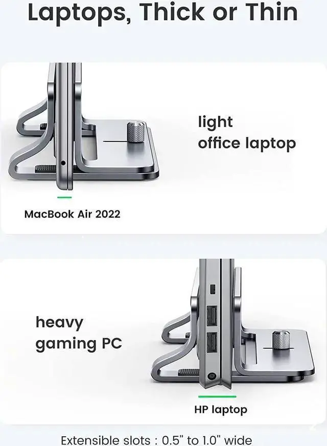 Alt view image 3 of 7 - WISDUM Vertical Laptop Stand Dock Aluminum Compatible with Pro, Air Laptop Holder for Desk Vertical Adjustable for Up to 17.3 Inch Gaming Laptop, Silver Gray