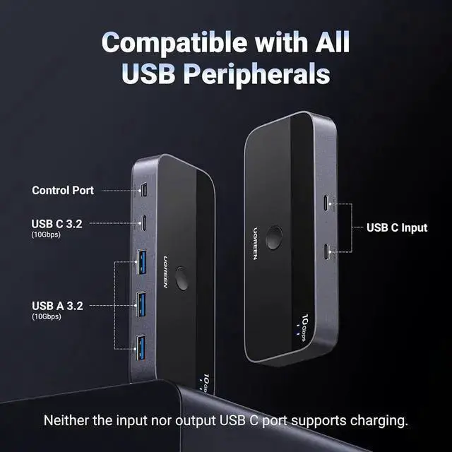 Alt view image 6 of 7 - WISDUM USB C Switch 2 Computers Share 4 USB 3.2 Ports, 10Gbps USB Switcher Selector for PC Laptop Keyboard Mouse Webcam USB-microphone, USB Switch Adapter with 2 USB C to C Data Cables and Remote