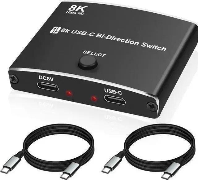 Main image of WISDUM USB C Type-C Switcher 1 in 2 out/2 in 1 out 8K@60Hz 4K@120Hz Type-C Bi-Directional Switch Selector Support 48Gbps Data Transmission with Type-C Cables for PC Monitor HDTV-1 PCS