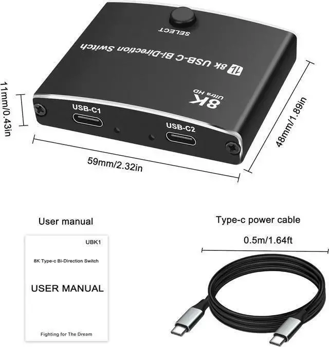 Alt view image 2 of 7 - WISDUM USB C Type-C Switcher 1 in 2 out/2 in 1 out 8K@60Hz 4K@120Hz Type-C Bi-Directional Switch Selector Support 48Gbps Data Transmission with Type-C Cables for PC Monitor HDTV-1 PCS