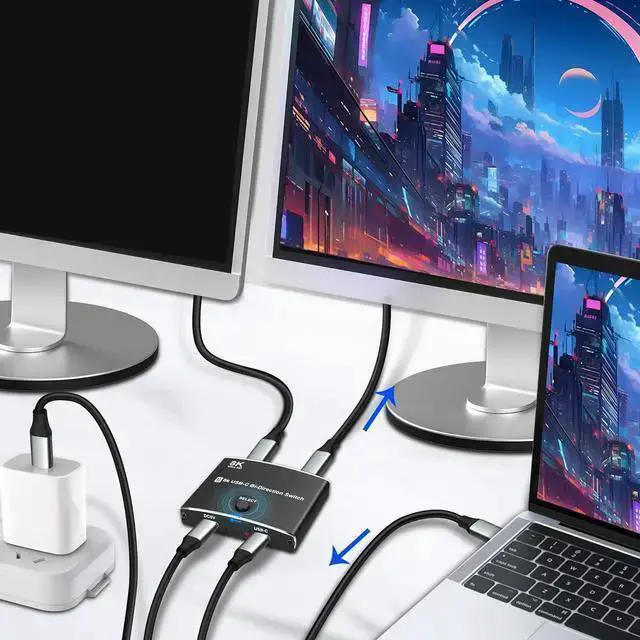 Alt view image 7 of 7 - WISDUM USB C Type-C Switcher 1 in 2 out/2 in 1 out 8K@60Hz 4K@120Hz Type-C Bi-Directional Switch Selector Support 48Gbps Data Transmission with Type-C Cables for PC Monitor HDTV-1 PCS