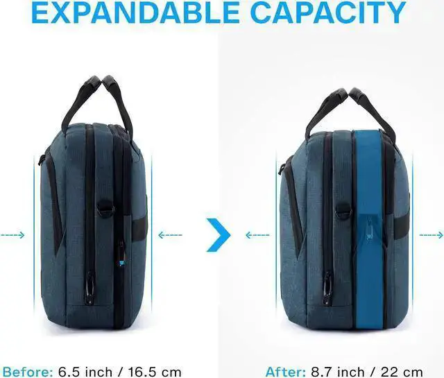 Alt view image 3 of 5 - WISDUM BAGSMART 17.3 Inch Laptop Bag, Expandable Computer Bag Laptop Briefcase Men Women,Laptop Shoulder Bag,Work Bag Business Travel Office, Dark Blue