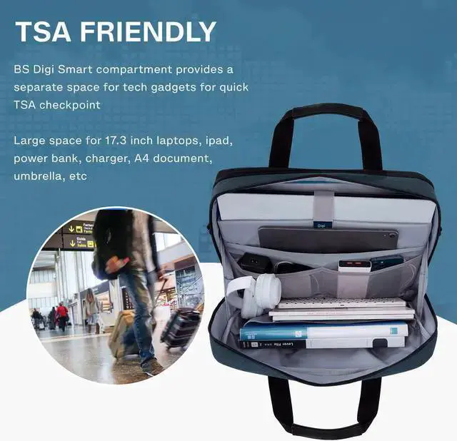 Alt view image 5 of 5 - WISDUM BAGSMART 17.3 Inch Laptop Bag, Expandable Computer Bag Laptop Briefcase Men Women,Laptop Shoulder Bag,Work Bag Business Travel Office, Dark Blue