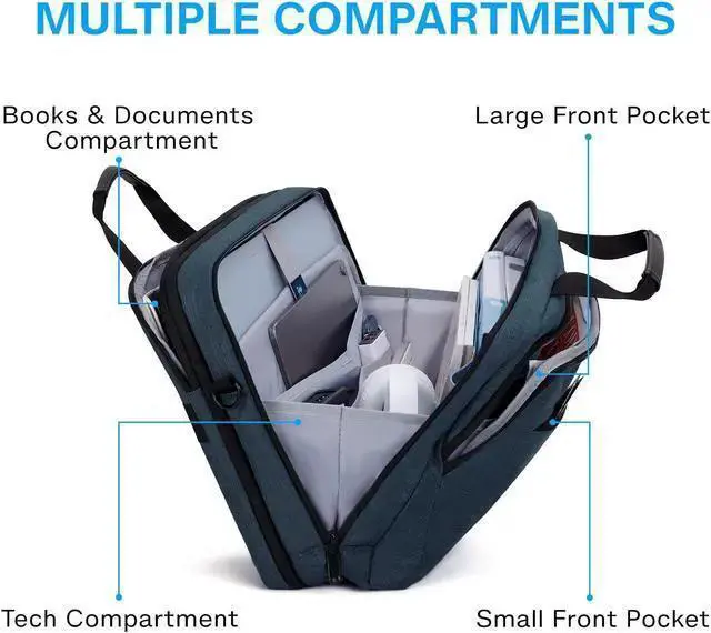 Alt view image 2 of 5 - WISDUM BAGSMART 17.3 Inch Laptop Bag, Expandable Computer Bag Laptop Briefcase Men Women,Laptop Shoulder Bag,Work Bag Business Travel Office, Dark Blue