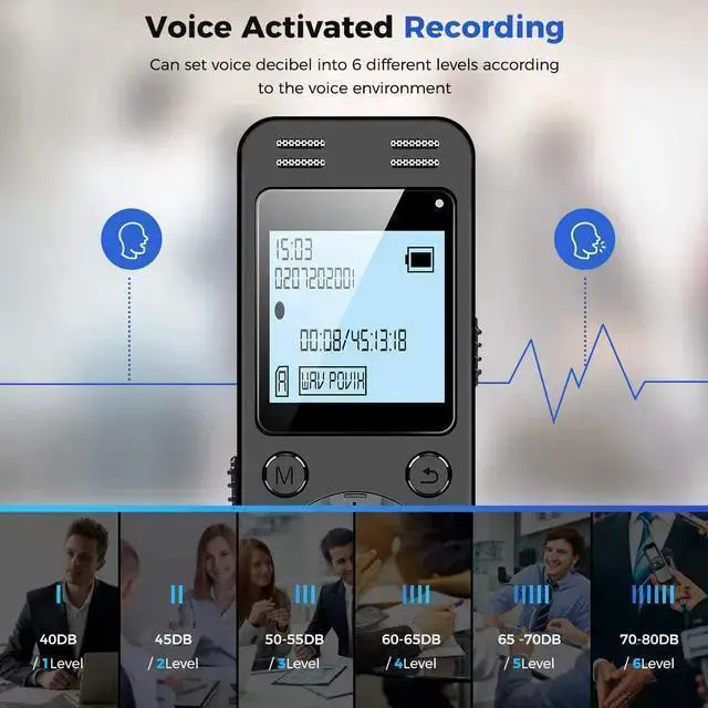 Alt view image 4 of 7 - WISDUM 128GB Digital Voice Recorder for Lectures Meetings - EVIDA 9296 Hours Voice Activated Recording Device Audio Recorder with Playback,Password