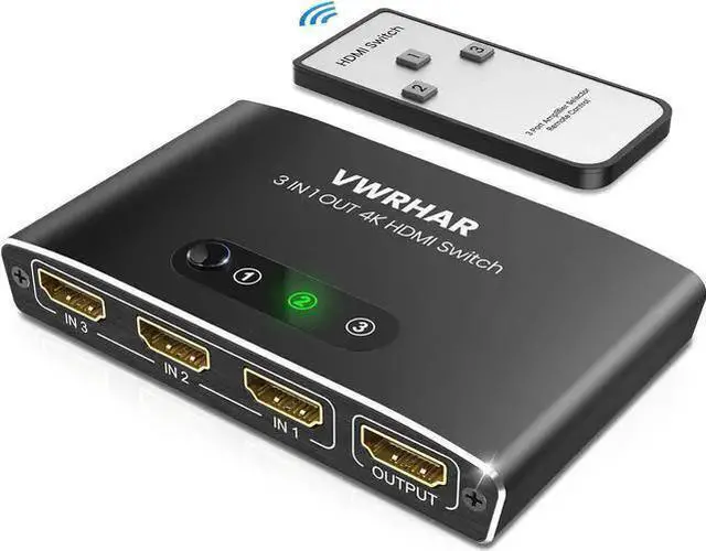 Main image of WISDUM HDMI Switch 3 in 1 Out 4K UHD HDMI Switcher Splitter, Automatic Switch with Remote Metal HDMI Switch Box Hub Support 4K 30Hz 3D 1080P HDCP1.4 for PS5 PS4 DVD Player Fire Stick TV PC