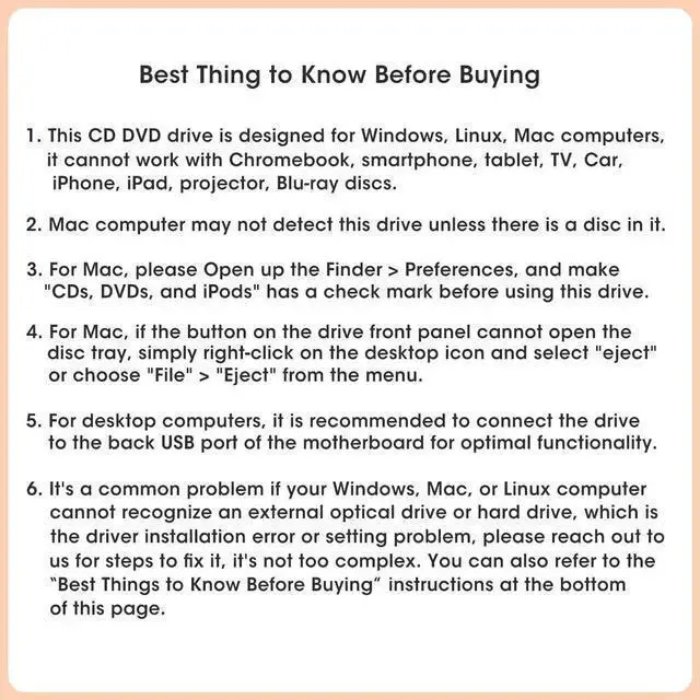 Alt view image 6 of 6 - WISDUM External CD/DVD Drive for Mac, CD Burner USB 3.0 Portable CD-ROM DVD+/-RW Disc Player Burner Reader Writer Optical Drive for Mac Pro/Air, Windows 11/10 Laptop PC, Silver