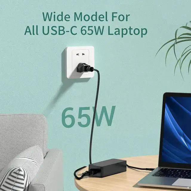 Alt view image 2 of 7 - WISDUM Chromebook Charger, USB C Laptop Charger, 45W 65W Fast Charging for Acer Google Chromebook Charger, fit USB Computer Chargers for Laptops, Type c chromebook Charger
