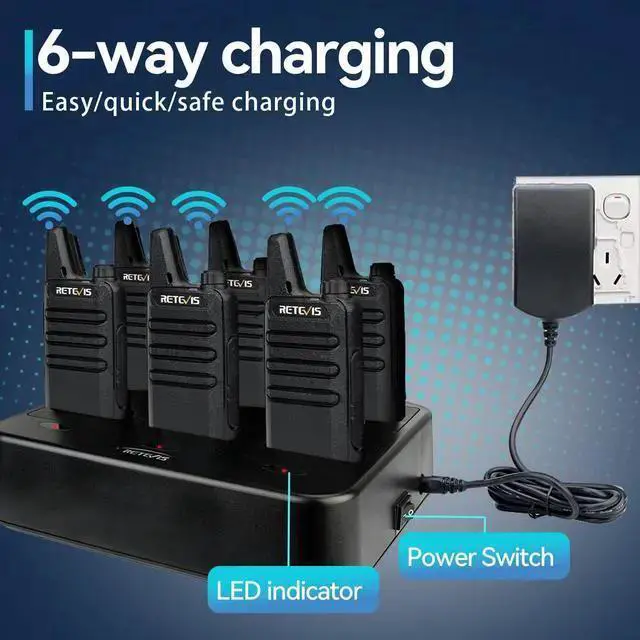 Alt view image 2 of 5 - WISDUM Retevis RT22 Walkie Talkies Rechargeable Hands Free 2 Way Radios Two-Way Radio(6 Pack) with 6 Way Multi Gang Charger