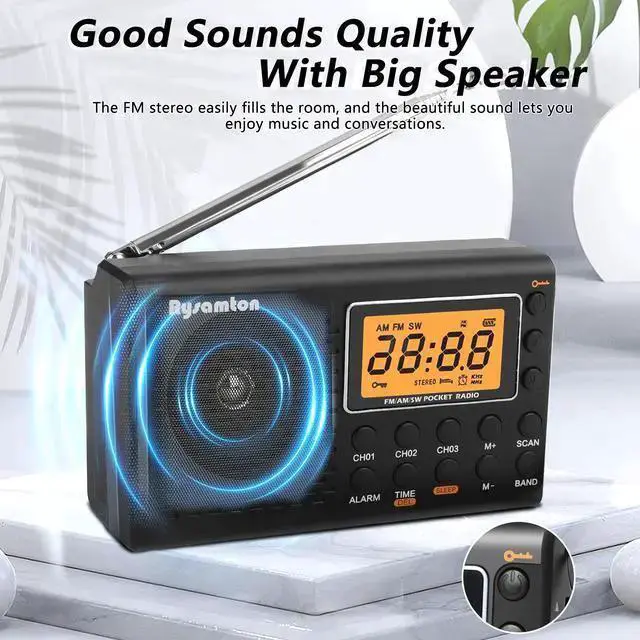 Alt view image 3 of 7 - WISDUM 3-In-1 Portable FM/AM/SW Radio - Alarm Clock Large Digital Display with Backlight (Black)