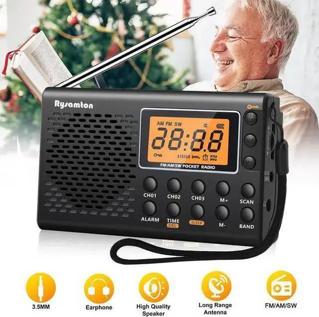 Main image of WISDUM 3-In-1 Portable FM/AM/SW Radio - Alarm Clock Large Digital Display with Backlight (Black)