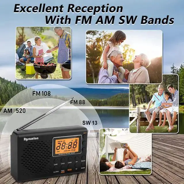Alt view image 2 of 7 - WISDUM 3-In-1 Portable FM/AM/SW Radio - Alarm Clock Large Digital Display with Backlight (Black)