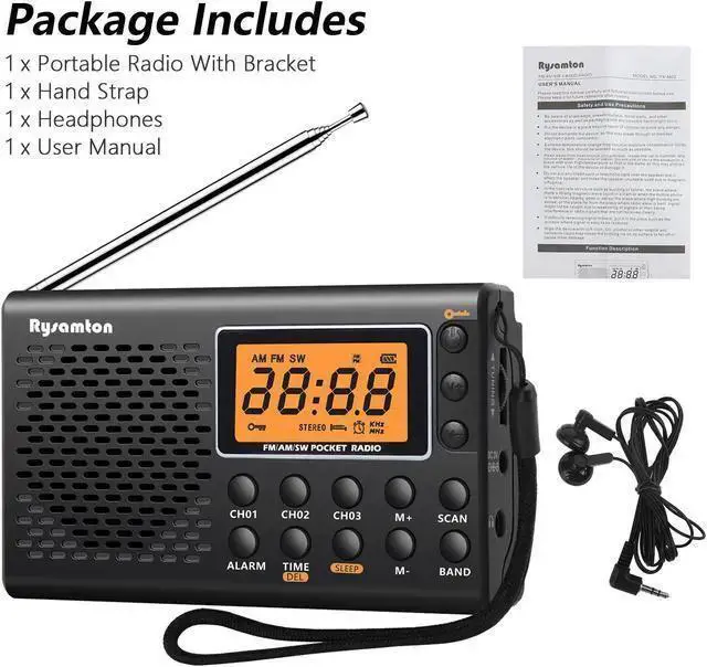 Alt view image 7 of 7 - WISDUM 3-In-1 Portable FM/AM/SW Radio - Alarm Clock Large Digital Display with Backlight (Black)