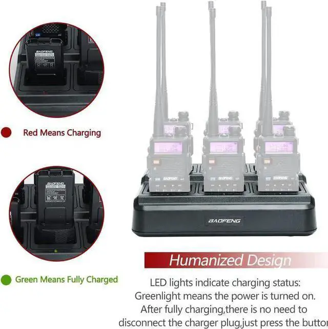 Alt view image 4 of 7 - WISDUM Baofeng UV-5R Six Way Charger Two Way Radio Multi Unit Charger Station for UV-5R UV-5R+ UV-5RE UV-5RTP UV-5X3 BF-F8HP RT-5R RT-5RV MK4 Radio and Battery