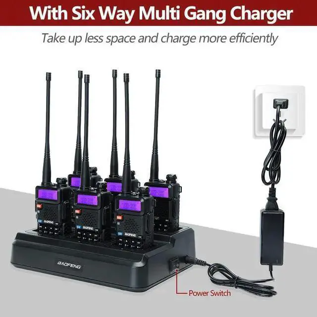 Alt view image 7 of 7 - WISDUM Baofeng UV-5R Six Way Charger Two Way Radio Multi Unit Charger Station for UV-5R UV-5R+ UV-5RE UV-5RTP UV-5X3 BF-F8HP RT-5R RT-5RV MK4 Radio and Battery