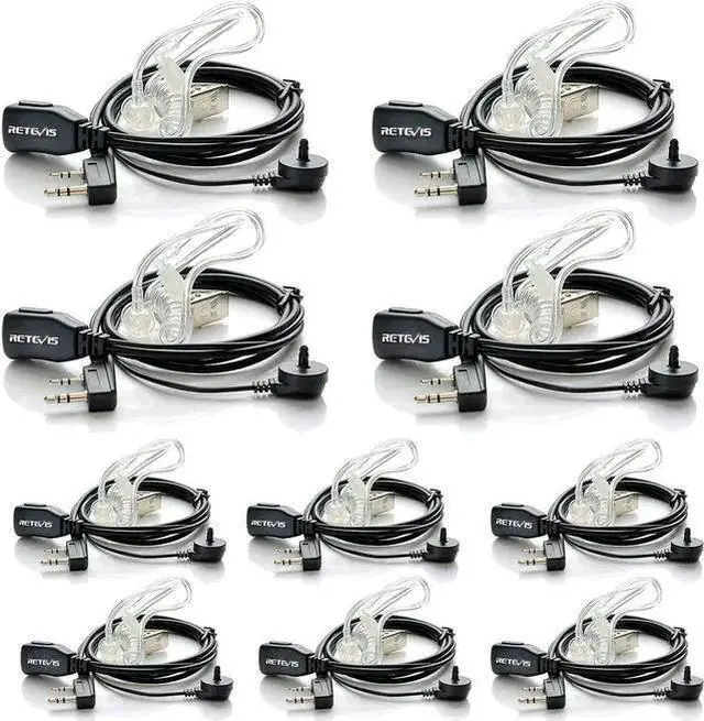 Main image of WISDUM Case of 10, Retevis Walkie Talkies Earpiece with Mic 2 Pin Acoustic Tube Headset Compatible with Baofeng UV-5R Retevis H-777 RT21 RT22 Arcshell AR-5 Two Way Radio