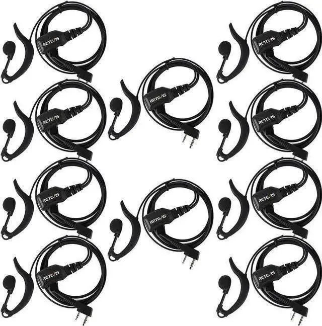 Main image of WISDUM Retevis Walkie Talkie Earpiece with Mic G Shape 2 Pin Adjustable Volume Headset Compatible with Retevis H-777 RT22 RT21 Baofeng UV-5R 888S 2 Way Radio(10 Pack)