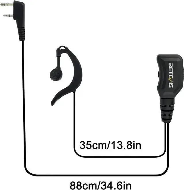 Alt view image 3 of 7 - WISDUM Retevis Walkie Talkie Earpiece with Mic G Shape 2 Pin Adjustable Volume Headset Compatible with Retevis H-777 RT22 RT21 Baofeng UV-5R 888S 2 Way Radio(10 Pack)