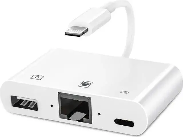 Main image of WISDUM Lightning to RJ45 Ethernet Adapter for /, MFi Certified 3 in 1 RJ45 Ethernet LAN Network Adapter with USB 3.0 Camera Adapter and Lightning Charge Port,Supports 100Mbps Ethernet Network