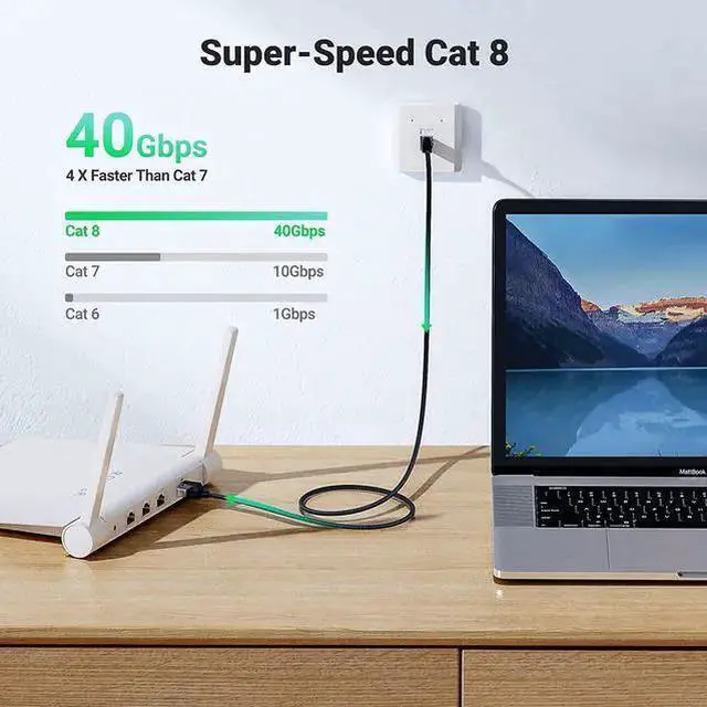 Alt view image 2 of 7 - WISDUM Cat 8 Ethernet Cable 3FT, High Speed Braided 40Gbps 2000Mhz Network Cord Cat8 RJ45 Shielded Indoor Heavy Duty LAN Cables Compatible for Gaming PC PS5 PS4 PS3 Modem Router 3FT