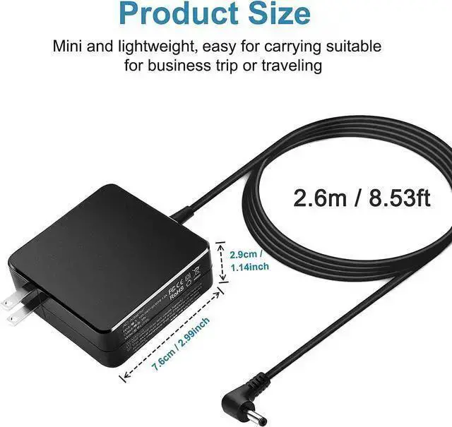 Alt view image 5 of 7 - WISDUM 19V 3.15A Charger Power Cord for Gateway GWTN156-1 GWTN156-5 GWTN156-4 GWTN156-9 GWTN141-2 GWTN141-10 GWTN156-7 GWNC31514-BK Gateway TYPE60-190-31501U 60-190-31501U Laptop Charger