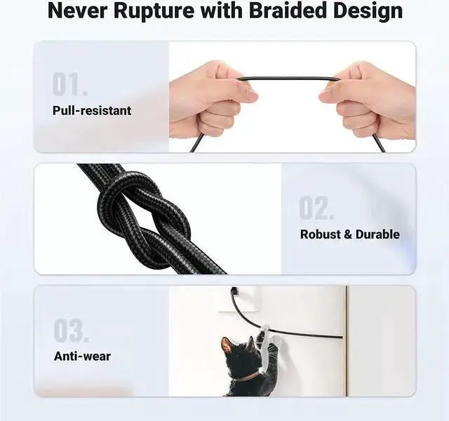 Alt view image 7 of 7 - WISDUM Cat 8 Ethernet Cable 3FT, High Speed Braided 40Gbps 2000Mhz Network Cord Cat8 RJ45 Shielded Indoor Heavy Duty LAN Cables Compatible for Gaming PC PS5 PS4 PS3 Modem Router 3FT