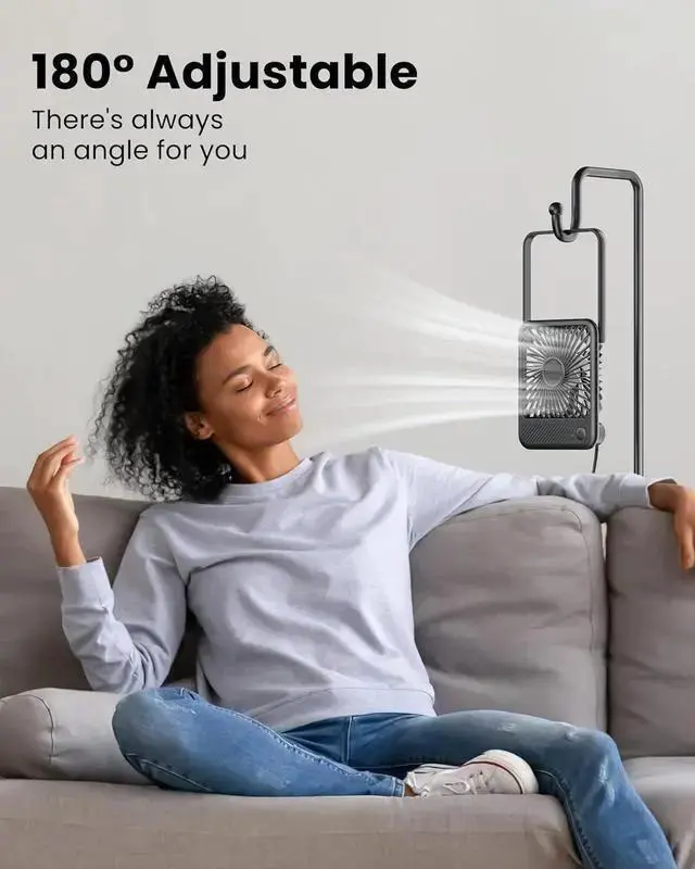 Alt view image 3 of 7 - WISDUM USB Desk Fan Strong Wind Ultra Quiet Small Personal Fan with 180° Tilt Folding and 3 Speeds Adjustable USB-C Corded Powered Mini USB Fan for Office Desktop Bedroom