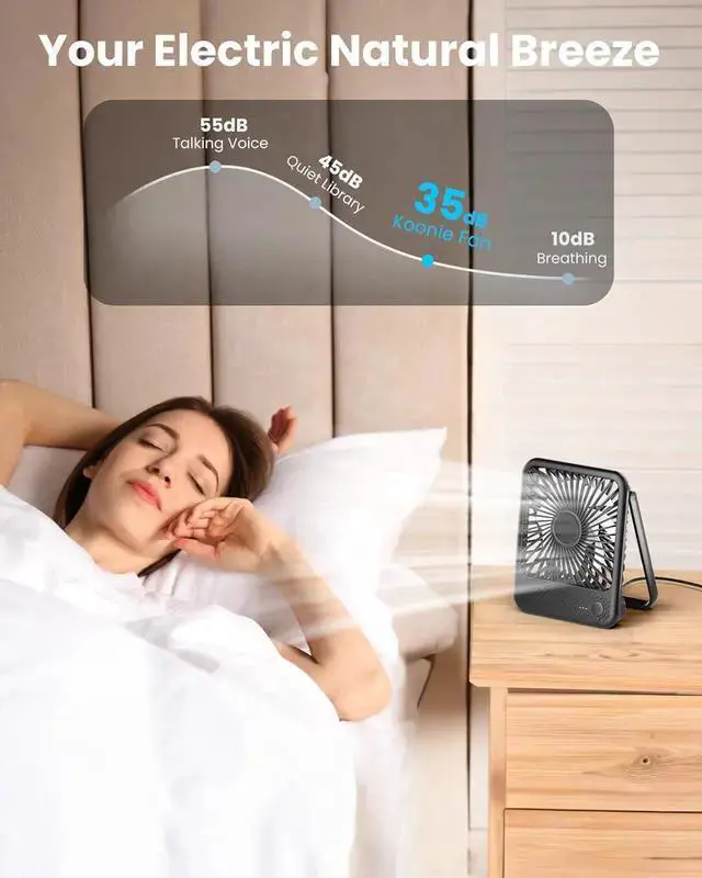Alt view image 5 of 7 - WISDUM USB Desk Fan Strong Wind Ultra Quiet Small Personal Fan with 180° Tilt Folding and 3 Speeds Adjustable USB-C Corded Powered Mini USB Fan for Office Desktop Bedroom