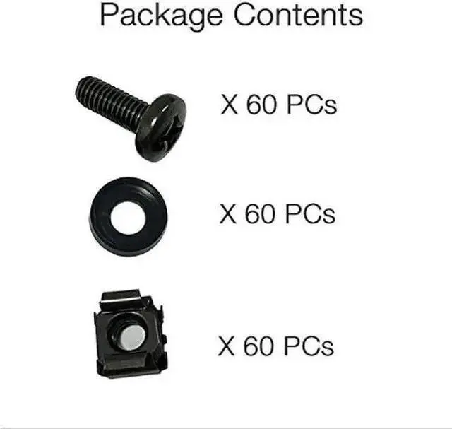 Alt view image 3 of 4 - WISDUM 60-Pack M6 x 16mm Screws and Cage Nuts for Server Shelf Cabinets Rack Mount 1U 2U 6U 12U Rack Screw cage nut - Black