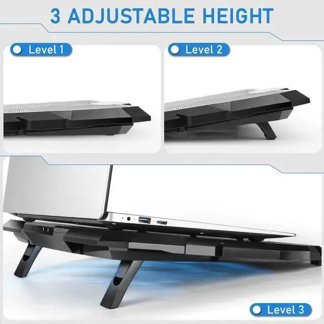 Alt view image 6 of 7 - WISDUM Laptop Cooling Pad, Laptop Cooler with 6 Quiet Led Fans for 15.6-17 Inch Laptop Cooling Fan Stand, Portable Ultra Slim USB Powered Gaming Laptop Cooling Pad, Switch Control Fan Speed Function