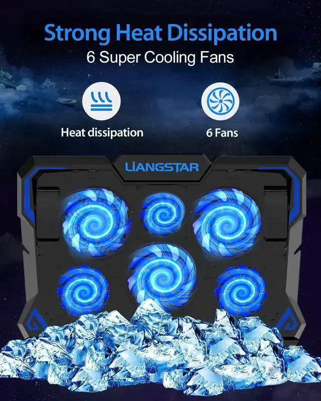 Alt view image 3 of 7 - WISDUM Laptop Cooling Pad, Laptop Cooler with 6 Quiet Led Fans for 15.6-17 Inch Laptop Cooling Fan Stand, Portable Ultra Slim USB Powered Gaming Laptop Cooling Pad, Switch Control Fan Speed Function