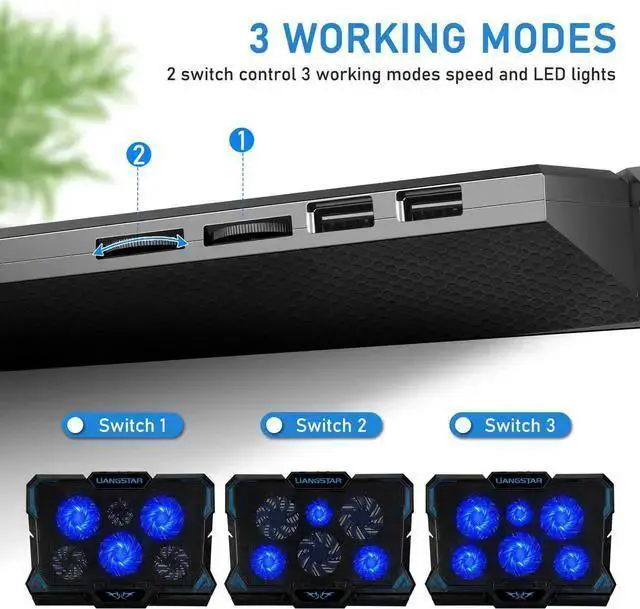 Alt view image 5 of 7 - WISDUM Laptop Cooling Pad, Laptop Cooler with 6 Quiet Led Fans for 15.6-17 Inch Laptop Cooling Fan Stand, Portable Ultra Slim USB Powered Gaming Laptop Cooling Pad, Switch Control Fan Speed Function