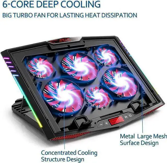 Main image of WISDUM MeFee RGB Laptop Cooling Pad for 15.6-21 Inch Professional Gaming Laptop Cooler with 6 Quiet Fans and Button Control, Pure Metal Panel Portable Cooler