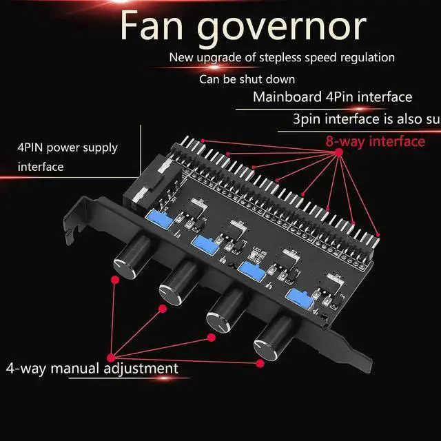 Alt view image 7 of 7 - WISDUM SinLoon 4 Knob Cooling Fan Speed Controller PC 8 Channels Fan Hub for CPU Case HDD VGA PWM Fan PCI Bracket 12V Fan Control- 4Pin Interface Power Supply (4 Pin 4Knob)