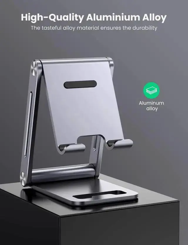 Alt view image 3 of 7 - WISDUM Cell Phone Stand Desk Adjustable Aluminum Mobile Phone Holder Compatible for 13 12 Pro Max, 11 X SE XS XR 8 Plus 6 7 6S Galaxy Note20 S20 S10 S9 S8 S7 Smartphone Foldable