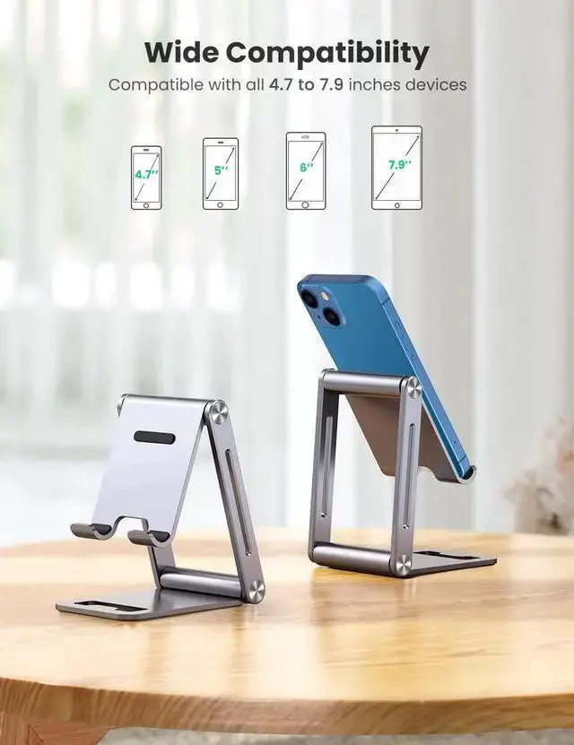 Alt view image 5 of 7 - WISDUM Cell Phone Stand Desk Adjustable Aluminum Mobile Phone Holder Compatible for 13 12 Pro Max, 11 X SE XS XR 8 Plus 6 7 6S Galaxy Note20 S20 S10 S9 S8 S7 Smartphone Foldable
