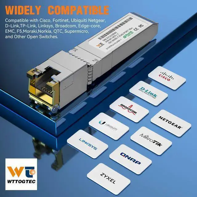 Alt view image 2 of 5 - WISDUM 1.25/2.5/5/10G-T SFP+ to RJ-45 Transceiver, 10G Copper SFP+ CAT6a Module, Auto-Negotiation, Up to 30m, for Cisco SFP-10G-T-S, Ubiquiti UniFi UF-RJ45-10G, Meraki, , Mikrotik, and More
