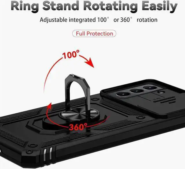 Alt view image 6 of 7 - WISDUM for Galaxy S21 Case with Camera Lens Cover HD Screen Protector, Dual Layer Military-Grade Drop Tested Magnetic Ring Holder Kickstand Protective Phone Case for Galaxy S21 5G (Black)