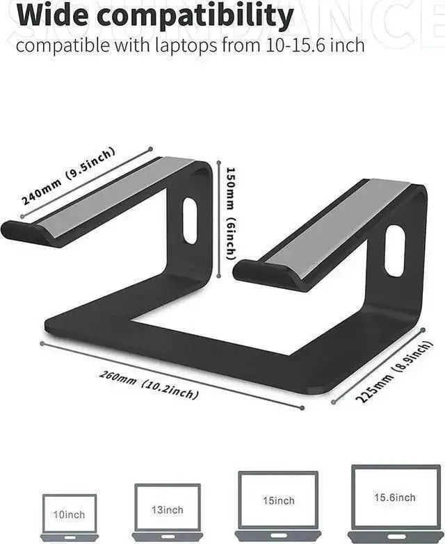 Alt view image 2 of 7 - WISDUM Laptop Stand, Aluminum Computer Riser, Ergonomic Laptops Elevator for Desk, Metal Holder Compatible with 10 to 15.6 Inches Notebook Computer, Black