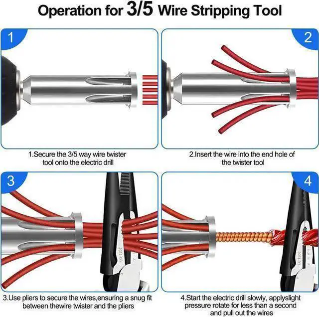 Alt view image 2 of 7 - WISDUM 3 Pcs Stainless Steel Wire Twisting Tool Set - 3 Way/ 5 Way Wire Stripper and 6mm Hex Shank Cable Electrical Wire Twister Tool ,for Power Drill, Wire Nut Twisting