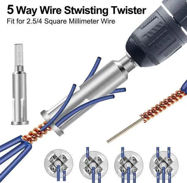Alt view image 3 of 7 - WISDUM 3 Pcs Stainless Steel Wire Twisting Tool Set - 3 Way/ 5 Way Wire Stripper and 6mm Hex Shank Cable Electrical Wire Twister Tool ,for Power Drill, Wire Nut Twisting