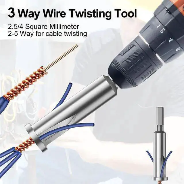 Alt view image 6 of 7 - WISDUM 3 Pcs Stainless Steel Wire Twisting Tool Set - 3 Way/ 5 Way Wire Stripper and 6mm Hex Shank Cable Electrical Wire Twister Tool ,for Power Drill, Wire Nut Twisting