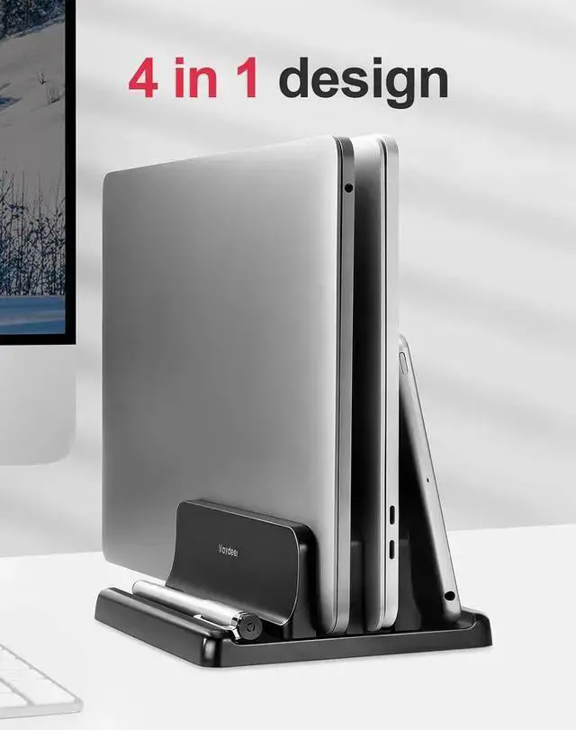Alt view image 2 of 7 - WISDUM Vertical Laptop Stand for Desk, Dual Slots Plastic Laptop Holder with Space Saving 4-in-1 Design, Adjustable Laptop Stand Supports , Chromebook, Surface, (5.98 x 5.51 x 2.17 inch)